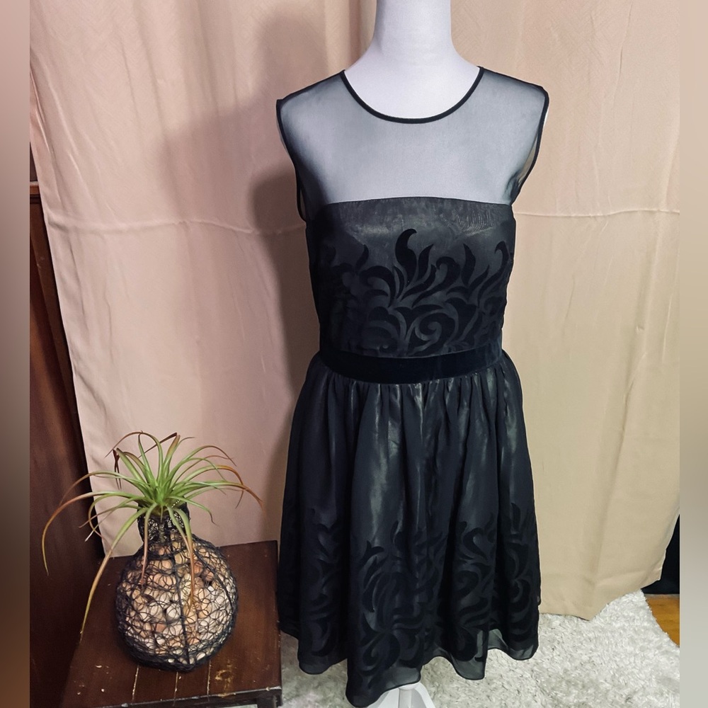 S.L. Fashions Black Velvet Floral Overlay Dress